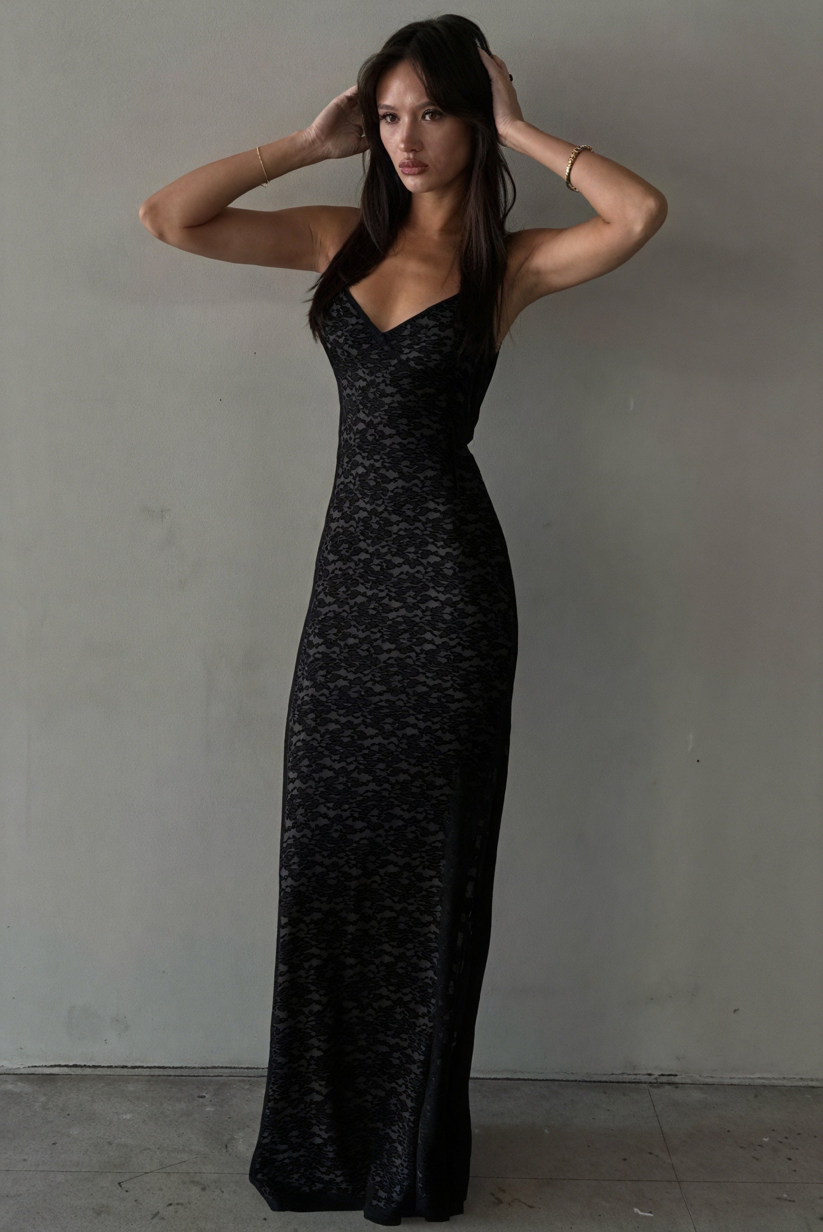 Women's Lace Maxi Dress – Sweetheart Neckline, Fitted Bodice, Floor-Length, Elegant Off-White/Black-81101-8ad6091b-3def-4301-92ec-af6bac345d4c
