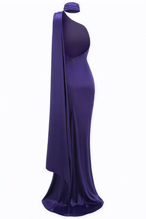 Women's Purple Satin Floor-Length Dress – One-Shoulder, Fabric Rose Detail, Elegant Style-81103-b9fe63d9-5351-47ed-b127-1d2aa26b9da2