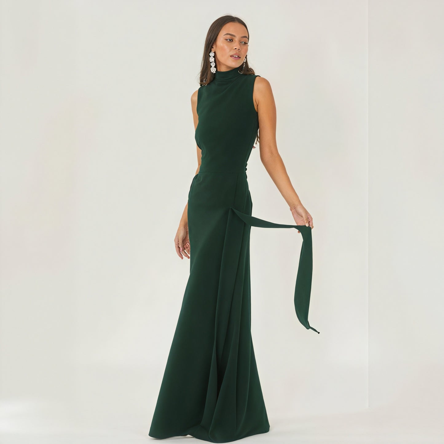 Women's Floor-length Sleeveless Mock Neck Dress - Textured Elegant Burgundy Green-81107-74bf2d1b-d782-4dd7-9cbe-6b3b2c7231ac