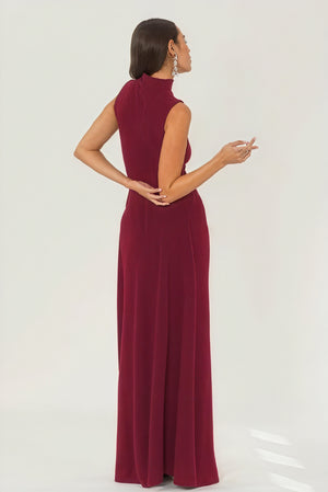 Women's Floor-length Sleeveless Mock Neck Dress - Textured Elegant Burgundy Green-81107-e61ce6d7-1217-4bc2-8bcb-962dd76be79b