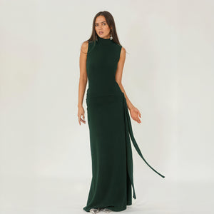 Women's Floor-length Sleeveless Mock Neck Dress - Textured Elegant Burgundy Green-81107-a50f78d3-a196-4b93-9b11-e951bfe98af0