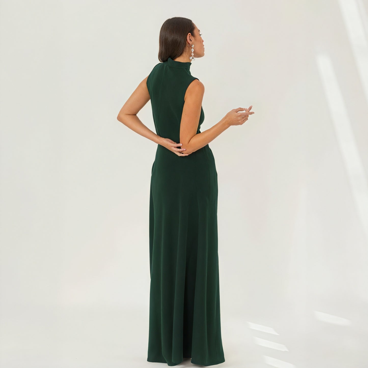 Women's Floor-length Sleeveless Mock Neck Dress - Textured Elegant Burgundy Green-81107-f723268e-c635-42bb-97da-38fcfd251f10