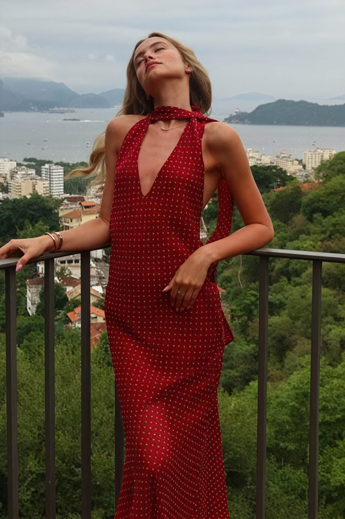 Women's Pink Halter Maxi Dress – Plunge V-Neck, Open Back, Asymmetrical Wrap Skirt, Chiffon-81108-647345d5-a862-4ee9-9bc2-4b926d24aadf