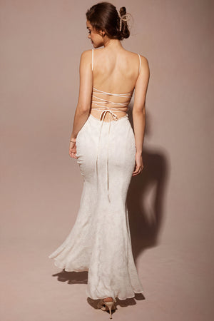 Women's White Linen Blend Mermaid Dress – Straight Neckline, Floor-Length, Elegant-81109-18b52777-e199-4f9e-9015-b6c66a862d6f