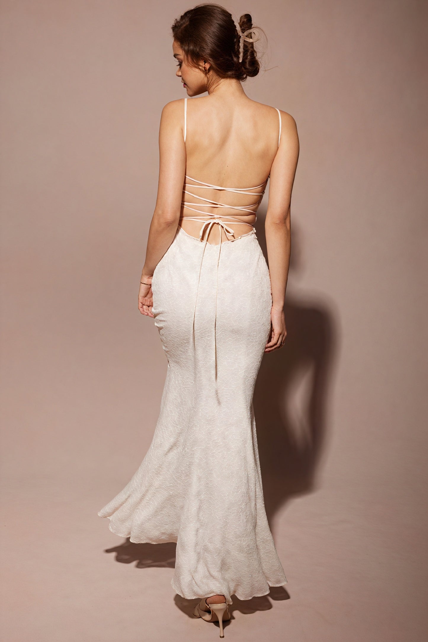 Women's White Linen Blend Mermaid Dress – Straight Neckline, Floor-Length, Elegant-81109-18b52777-e199-4f9e-9015-b6c66a862d6f
