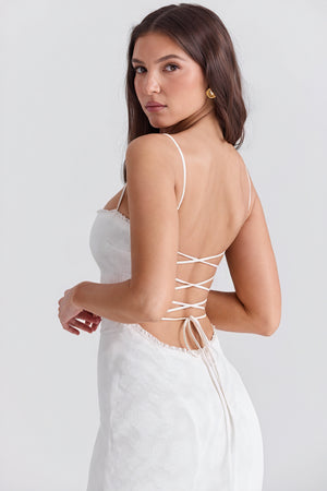 Women's White Linen Blend Mermaid Dress – Straight Neckline, Floor-Length, Elegant-81109-bd155ea2-2549-4f0b-9230-7f524250aa5c