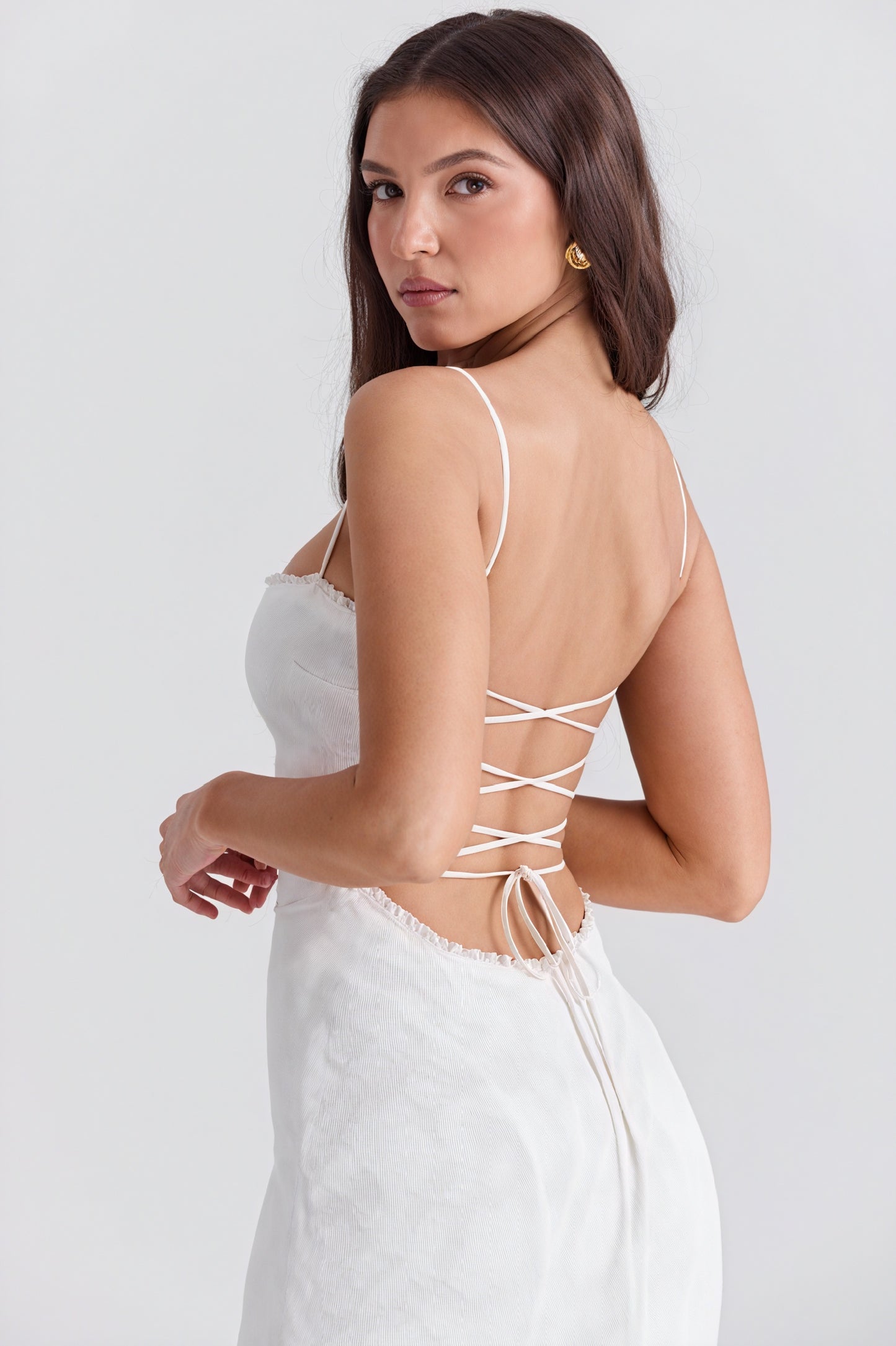 Women's White Linen Blend Mermaid Dress – Straight Neckline, Floor-Length, Elegant-81109-bd155ea2-2549-4f0b-9230-7f524250aa5c