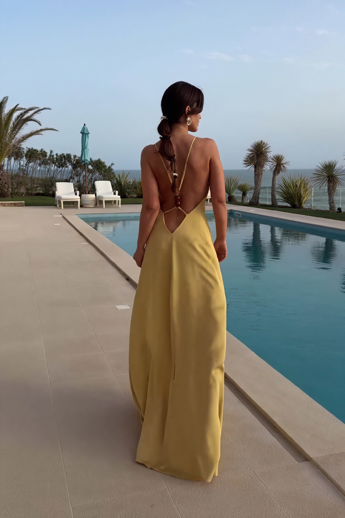 Women's Mustard Yellow Deep V-Neck Maxi Dress – Thin Straps, A-Line, Floor-Length, Elegant-81120-342e18a4-575b-4b50-9363-6cdc061cd223
