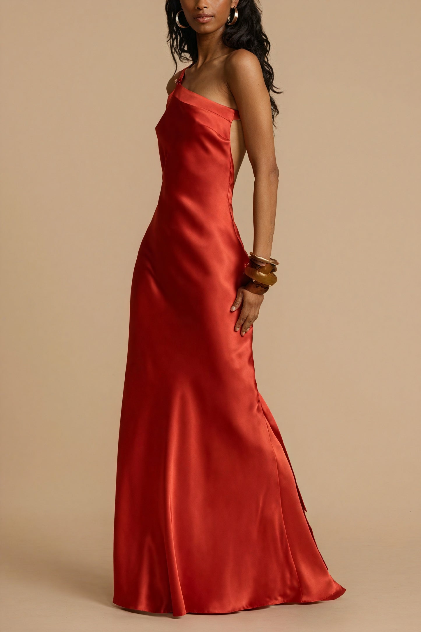 Women's One-Shoulder Satin Maxi Dress – Floor-Length, Side Slit, Evening Gown-81121-96c087ae-4da8-4a07-91f7-2e9c6d2d82f4