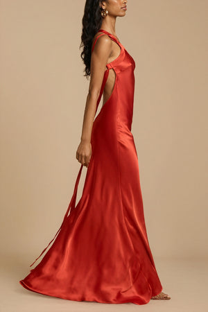 Women's One-Shoulder Satin Maxi Dress – Floor-Length, Side Slit, Evening Gown-81121-61a48323-f74d-4812-8830-9fda6b8e8de7