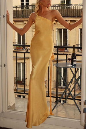 Women's One-Shoulder Satin Maxi Dress – Floor-Length, Side Slit, Evening Gown-81121-88658fef-29e7-4152-8810-f49d14c66f14