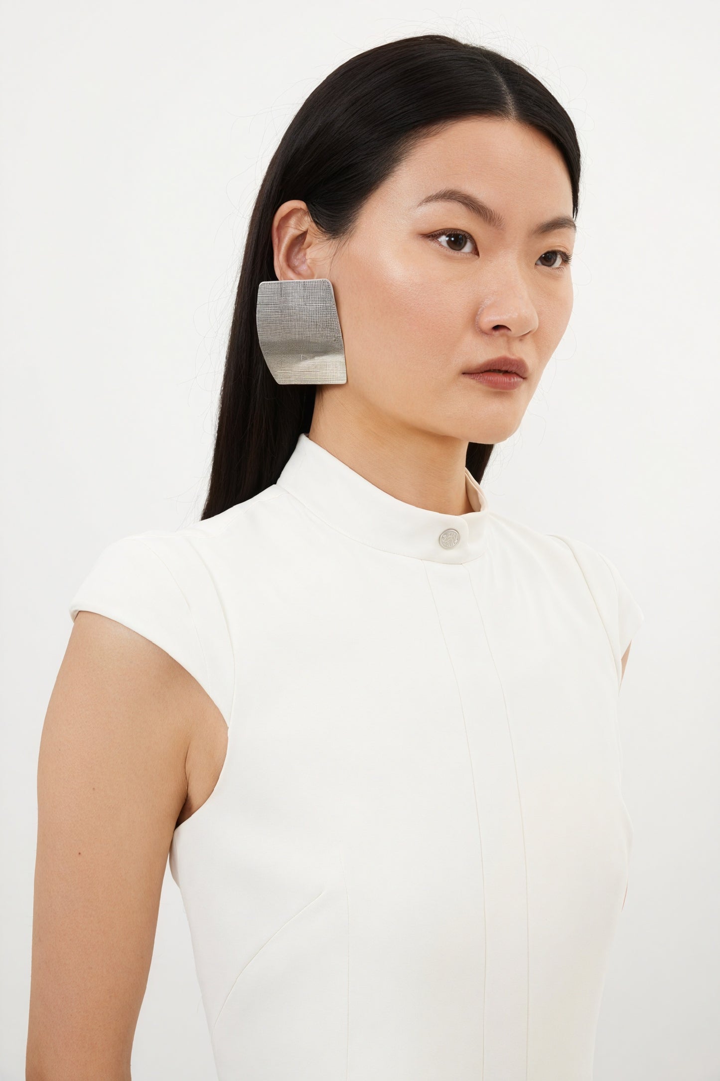 Women's White Dress – High Neck, Cap Sleeve, Pleated Skirt, Minimalist Modern-81126-7013d36c-ecd3-4bb5-8b94-7aa5045c3c11
