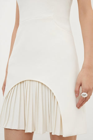 Women's White Dress – High Neck, Cap Sleeve, Pleated Skirt, Minimalist Modern-81126-309b2c1b-8bfc-4e35-bdeb-7a8536f48419
