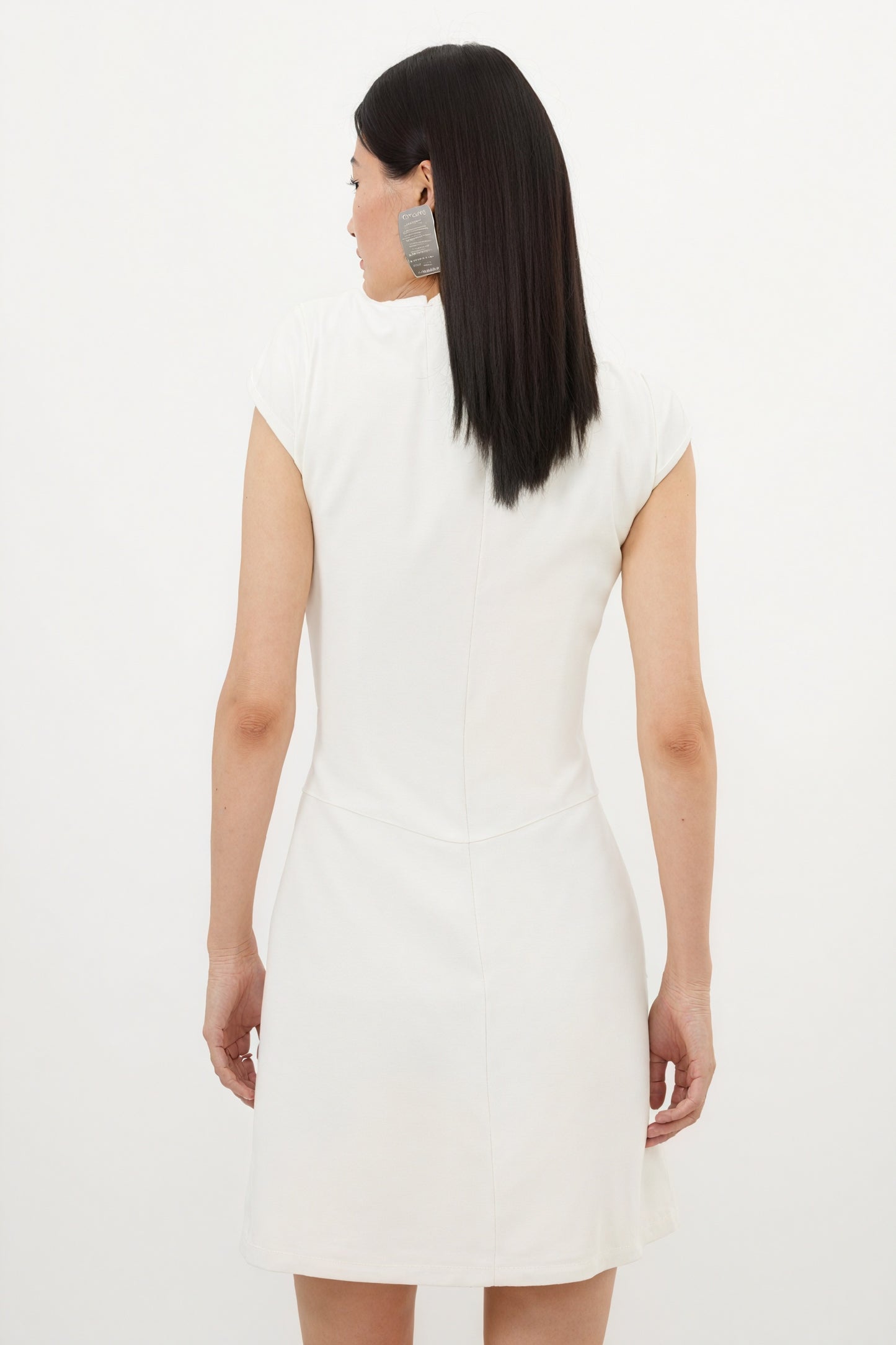 Women's White Dress – High Neck, Cap Sleeve, Pleated Skirt, Minimalist Modern-81126-f9ab63a4-426a-4be1-80f1-083be619685e