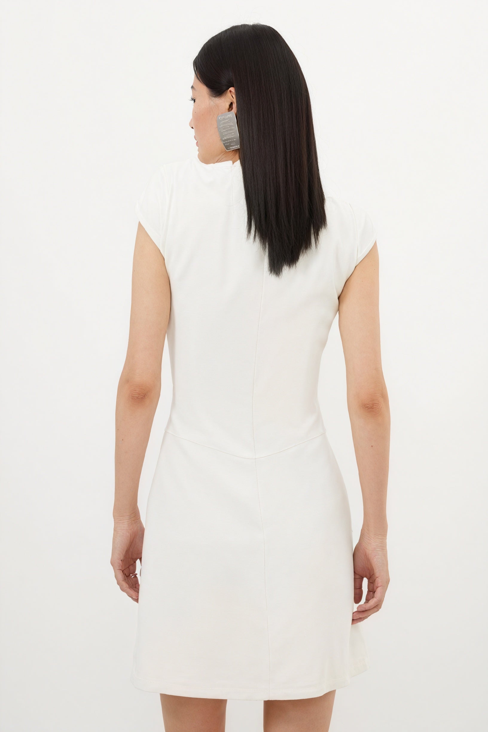 Women's White Dress – High Neck, Cap Sleeve, Pleated Skirt, Minimalist Modern-81126-f9ab63a4-426a-4be1-80f1-083be619685e