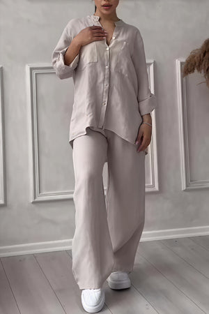 Women's Linen Suit Set – Relaxed Fit Button-Down & Wide-Leg Pants-81140-b6cadebc-f5d4-40b8-aa58-a637fcfb9e4b