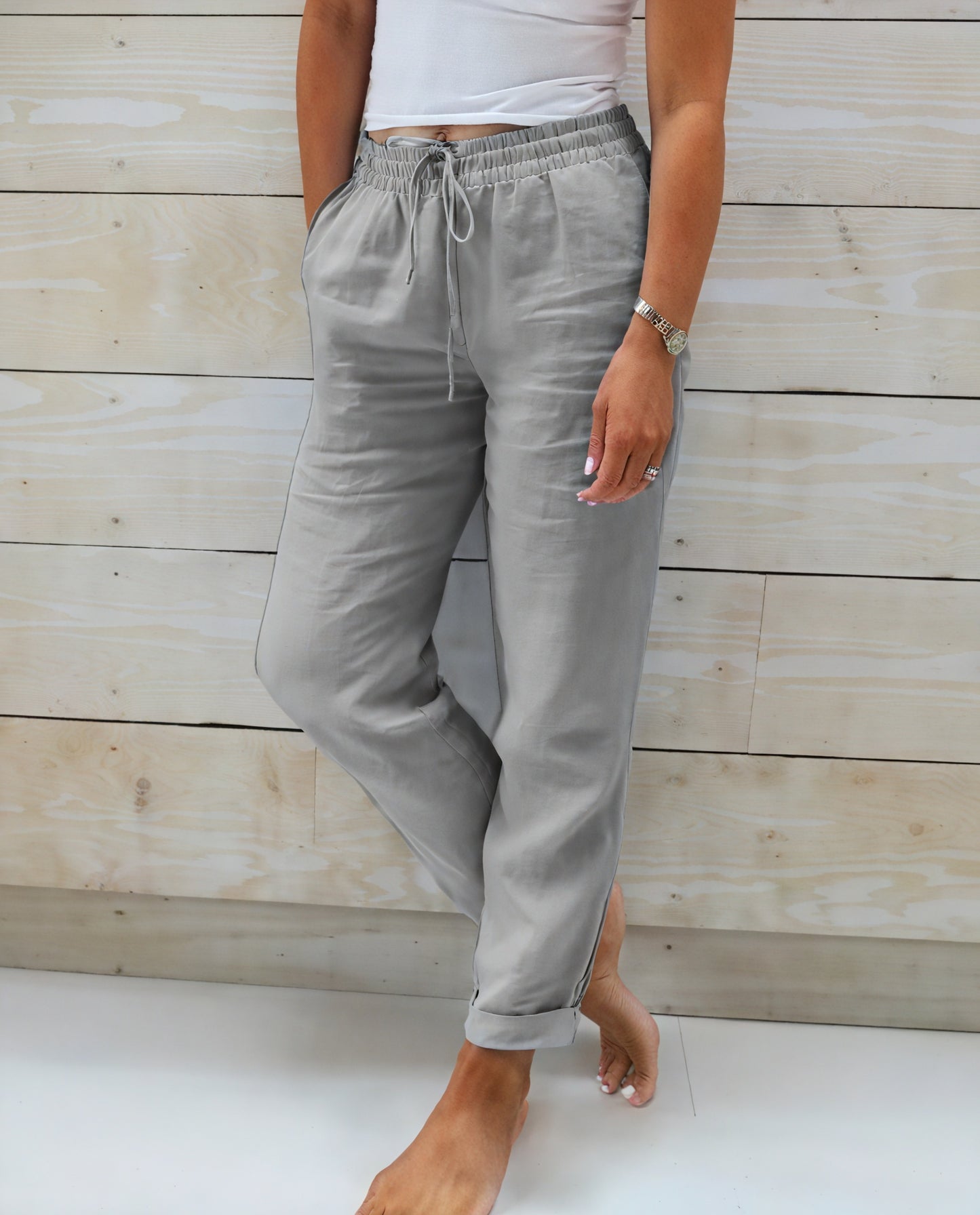 Women's Pants – Linen Blend Drawstring Cuffed Relaxed Fit-81141-b47afb3d-67bc-46ed-9301-e463231ada41