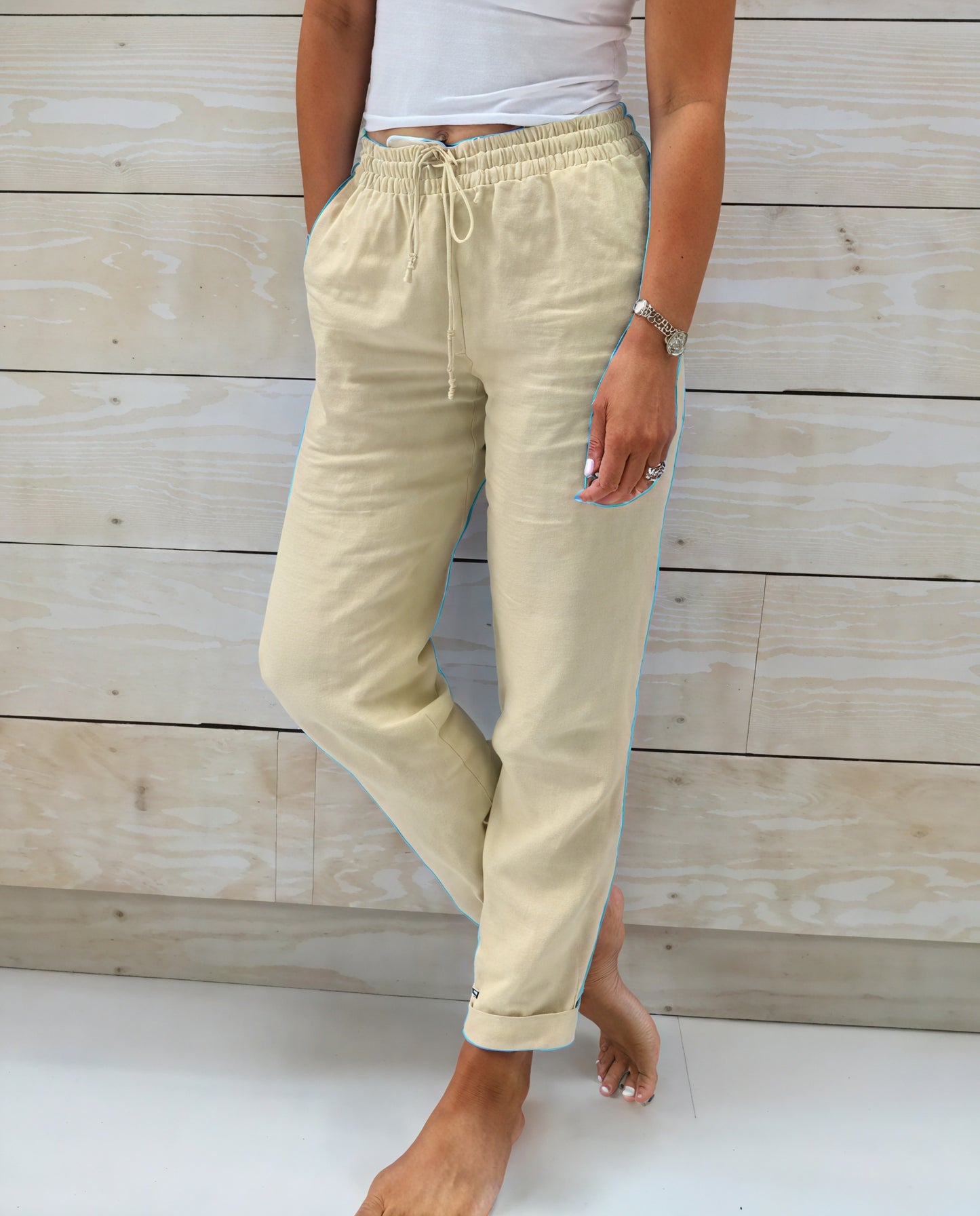 Women's Pants – Linen Blend Drawstring Cuffed Relaxed Fit-81141-8523cef7-fed8-4c26-a863-c42c522b38c6