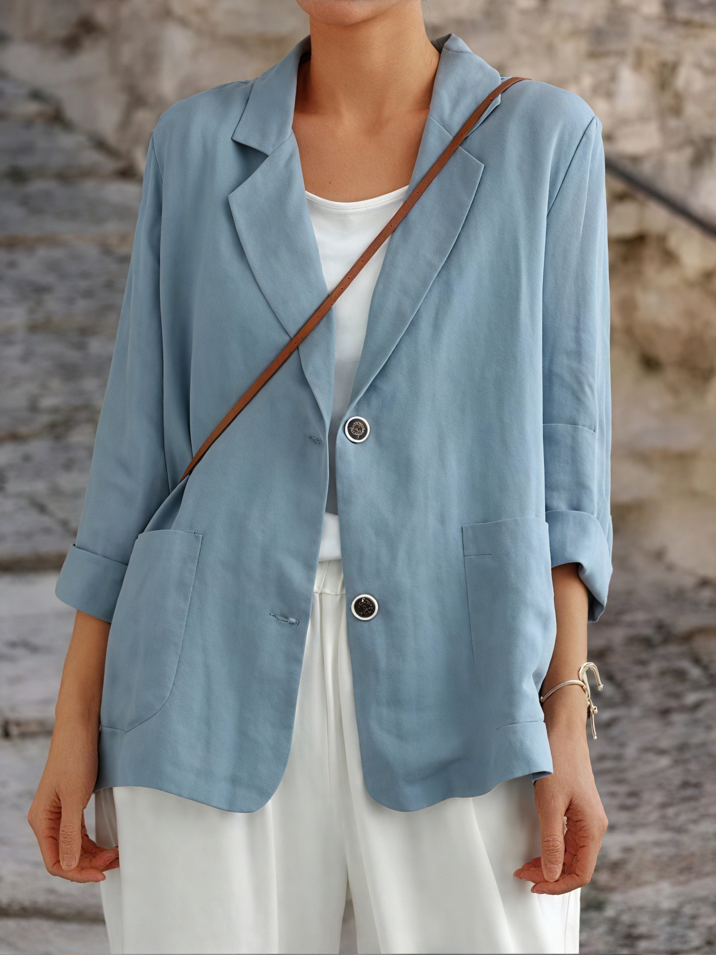 Women's Linen Blend Blazer – Lightweight, Notched Lapel, Rolled Sleeve, Oversized Fit-81154-14e80894-4047-4c38-a883-aa6eaafd8f32