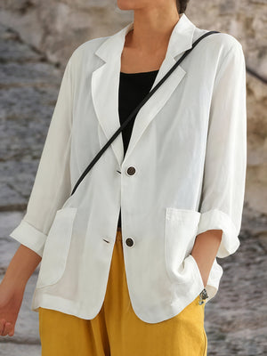 Women's Linen Blend Blazer – Lightweight, Notched Lapel, Rolled Sleeve, Oversized Fit-81154-6f820f88-5816-48d2-89a3-75acf998284e
