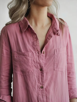 Women's Linen Blend Jumpsuit – Button-Down Collared Relaxed Fit, Teal Olive Rose-81162-5bb5f727-6aac-4cca-a9c5-21d9aee4c71c