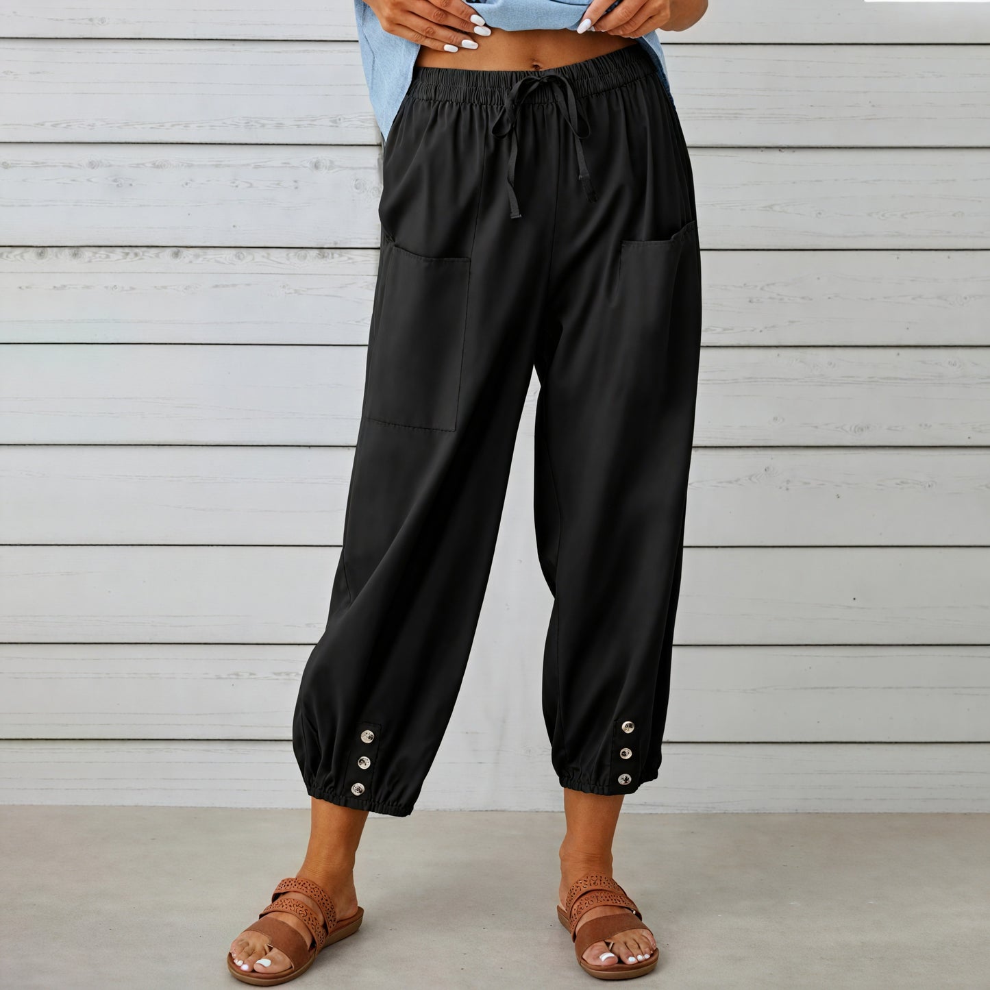 Women's Relaxed Cropped Pants with Drawstring Waist and Button Ankle-81182-9fc92bbe-28ef-4151-9fa9-77fbba9cfa5a