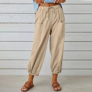 Women's Relaxed Cropped Pants with Drawstring Waist and Button Ankle-81182-c4aa6764-1606-4d67-a640-974783f002dd