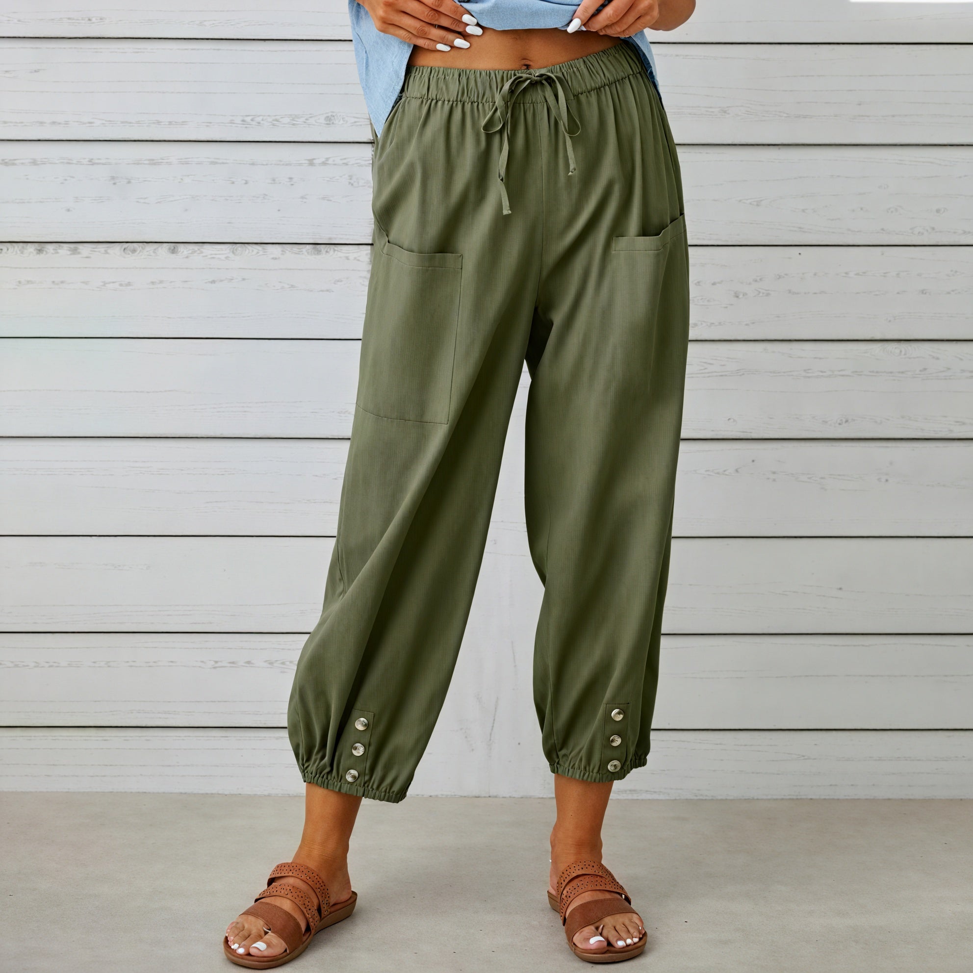 Women's Relaxed Cropped Pants with Drawstring Waist and Button Ankle-81182-da91cbfc-ef0e-4f91-8e18-124d309a0dec