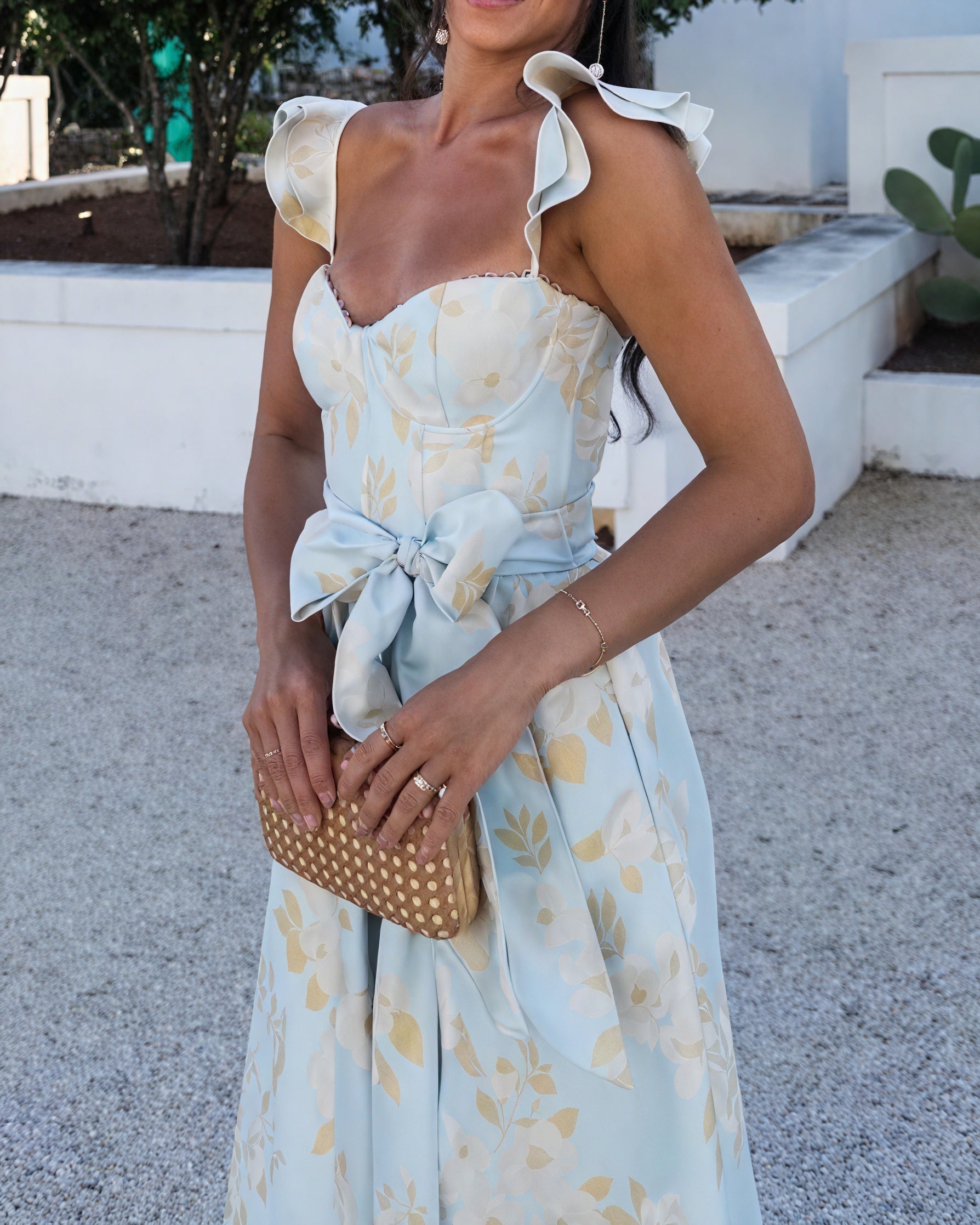 Women's Floral Midi Dress – Sleeveless, Bow Waist, Front Slit-81250-a2971ae0-ffd1-48d0-838c-d810e960e3c9