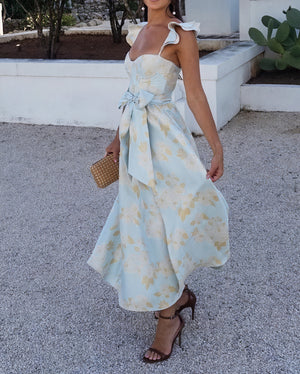 Women's Floral Midi Dress – Sleeveless, Bow Waist, Front Slit-81250-00e60505-a83d-4b81-825d-fa03530a32de