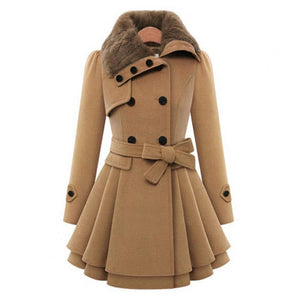 Women's Double-Breasted Winter Coat – Faux Fur Collar, Flared Skirt, Waist Belt, Sydney Wardrobe-82347-8125bc57-4c5a-4a65-b757-3656322f0604