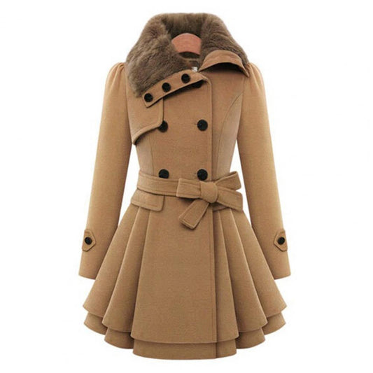 Women's Double-Breasted Winter Coat – Faux Fur Collar, Flared Skirt, Waist Belt, Sydney Wardrobe-82347-8125bc57-4c5a-4a65-b757-3656322f0604