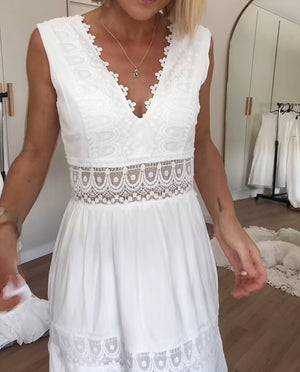 Women's White Cotton Maxi Dress – Sleeveless, Tiered, Lace Trim, Bohemian Style-81326-11c8fa65-513a-4e58-9878-ca4de90b96da