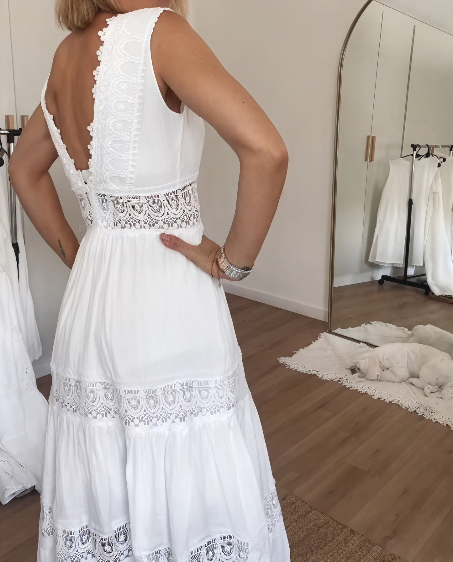 Women's White Cotton Maxi Dress – Sleeveless, Tiered, Lace Trim, Bohemian Style-81326-3282dee5-f4d4-49e0-b411-cbc940ed4537