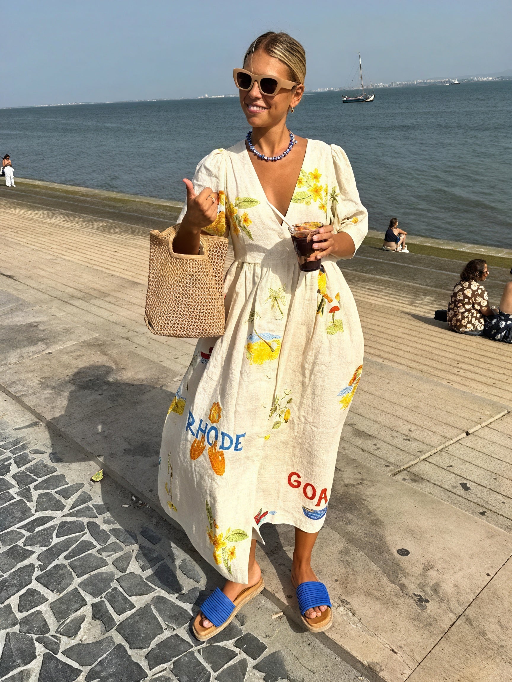 Women's Cream Linen Blend Wrap Midi Dress – Floral Print, Elbow Sleeves, Relaxed Fit, Sydney Wardrobe-81391-71d9a645-1ae7-42e3-bca9-183ded400cfc