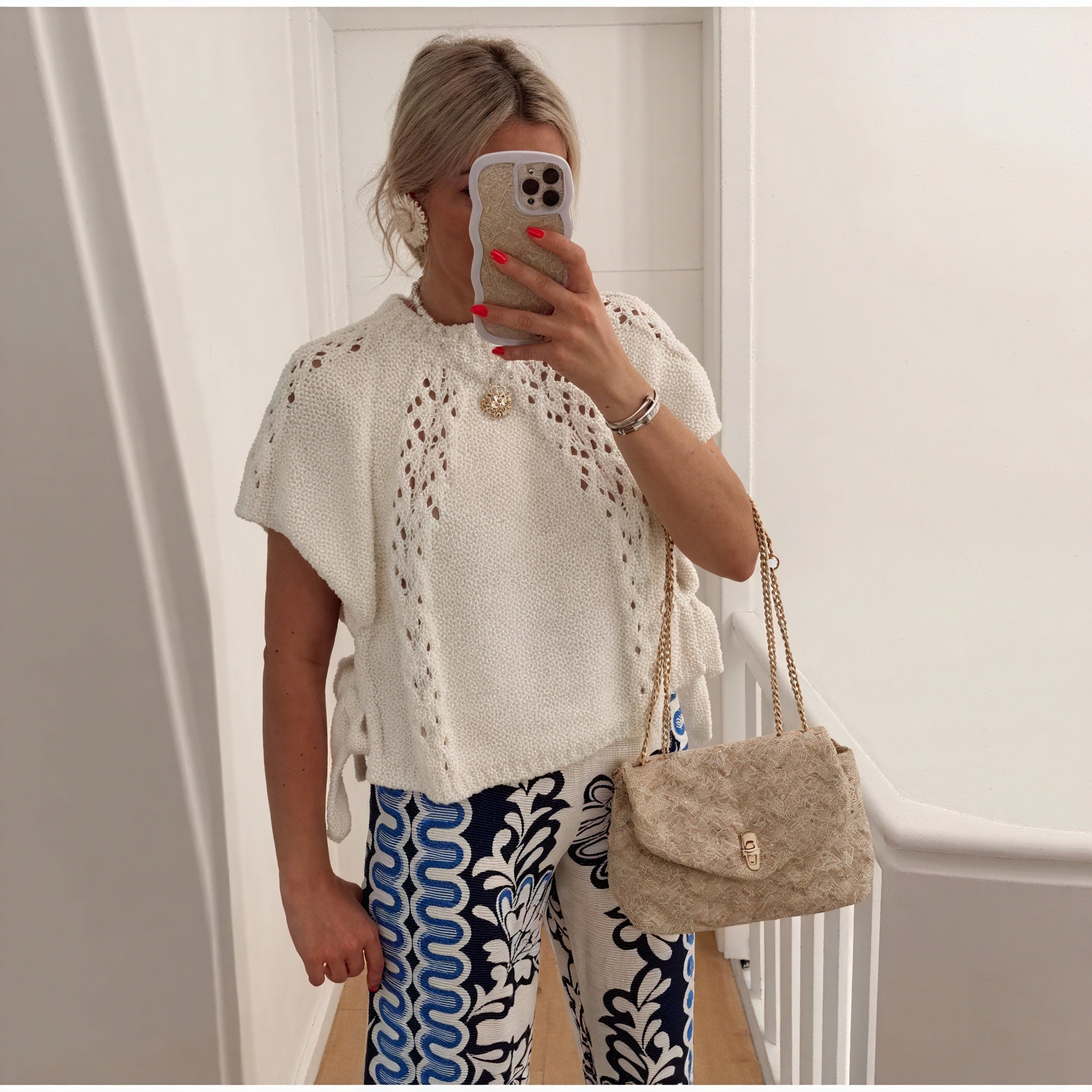 Women's Cream Cotton Knit Top – Openwork Boat Neck Relaxed Fit-81432-52ff3615-d617-46fe-8d9e-bd5b263640bc