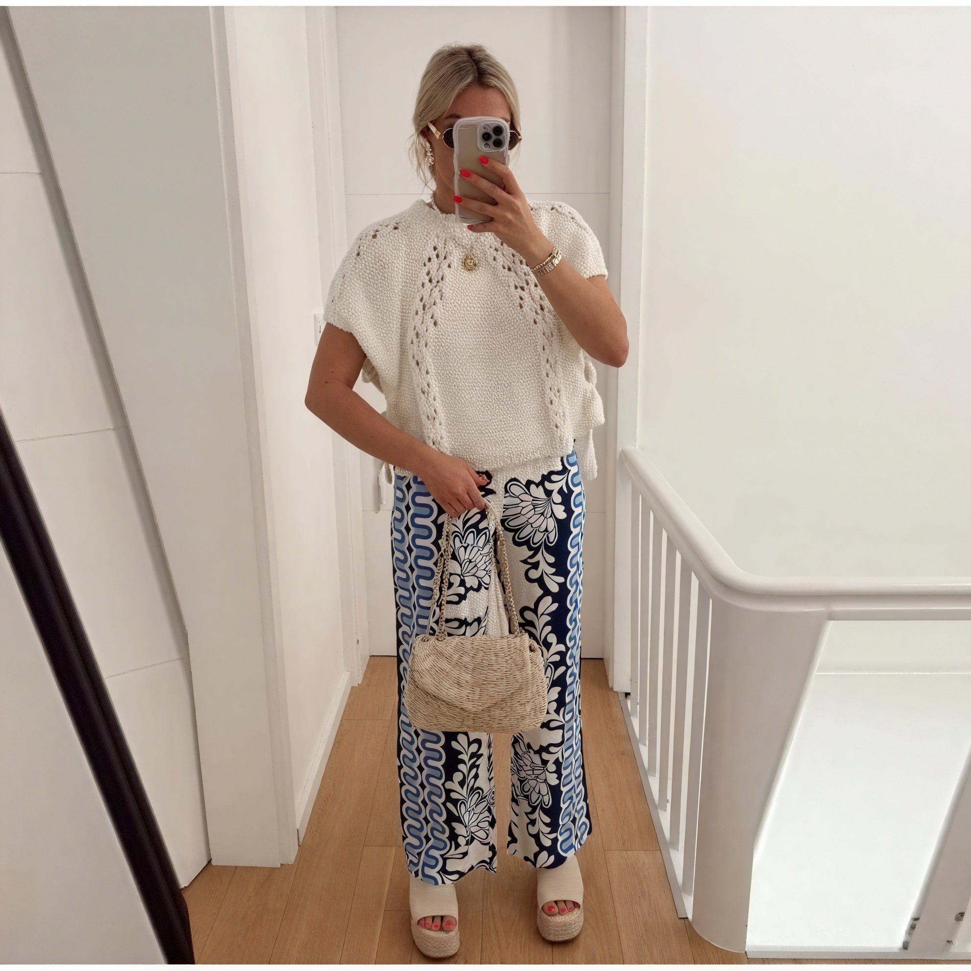 Women's Cream Cotton Knit Top – Openwork Boat Neck Relaxed Fit-81432-e320c944-74f3-47f8-850b-df98118cc1de