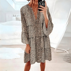 Women's Animal Print Mini Dress – Flowy V-Neck Long Sleeve-81612-e27c4f24-9134-45fd-984c-3f7f853326b8