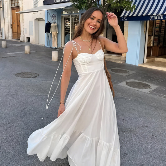 Women's White Maxi Dress – Spaghetti Strap Bustier Tiered Skirt-81821-2238c18f-633b-46eb-a519-92d606048938