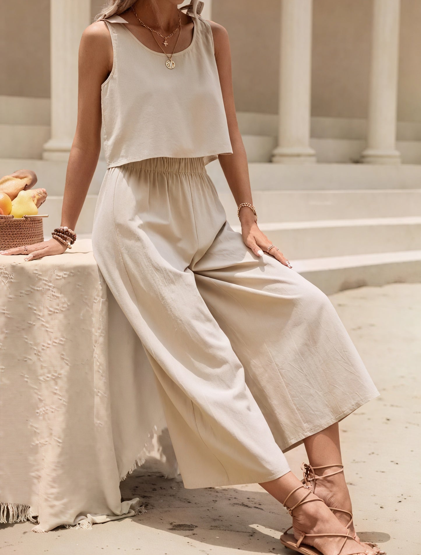 Women's Linen Blend Crop Top & Wide Leg Pants Set – Beige Bohemian Chic-82356-18d51f05-7421-4812-9fc2-86215532cb1f