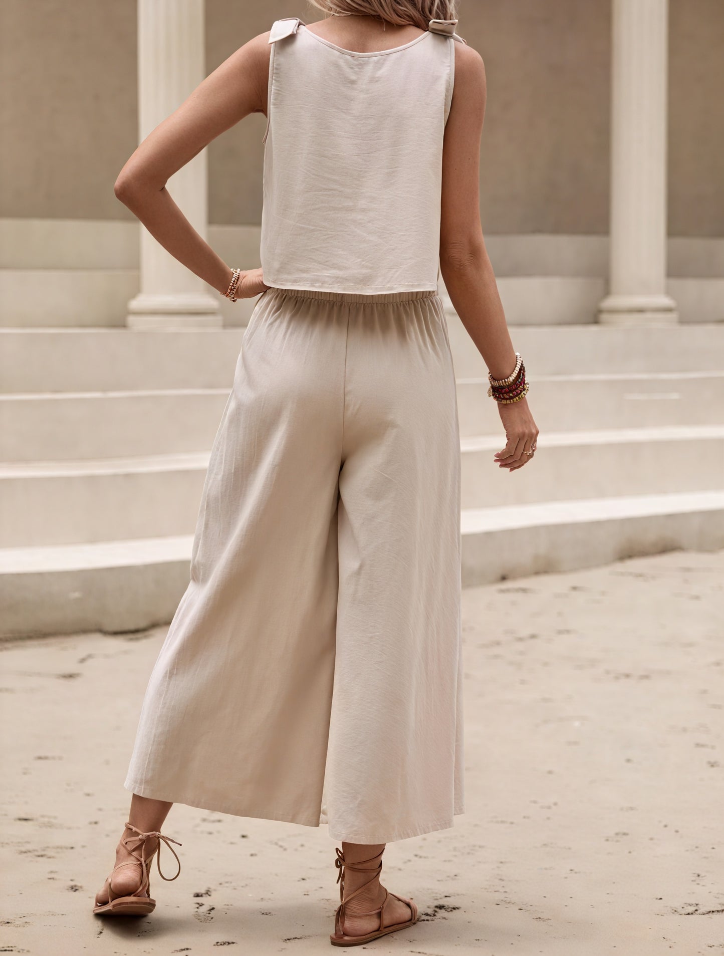Women's Linen Blend Crop Top & Wide Leg Pants Set – Beige Bohemian Chic-82356-61d828ce-b5a7-4345-b73f-a9542b2c6f23