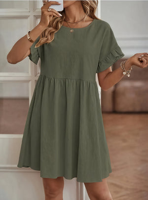 Women's A-Line Dress – Ruffle Short Sleeve, Gathered Waist, Casual Style-82588-789bda8b-d407-4930-9d7d-3b34152599ba