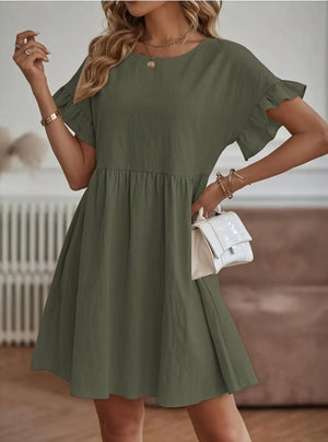 Women's A-Line Dress – Ruffle Short Sleeve, Gathered Waist, Casual Style-82588-657b3a81-b481-4bbe-96ff-45c0200e88db