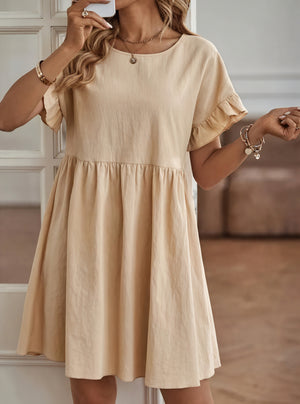 Women's A-Line Dress – Ruffle Short Sleeve, Gathered Waist, Casual Style-82588-04e874b0-3b16-4c7d-b8c2-bba915c3dfa5