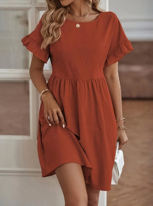 Women's A-Line Dress – Ruffle Short Sleeve, Gathered Waist, Casual Style-82588-5e37502c-edbb-4224-a530-b6b3a3763481