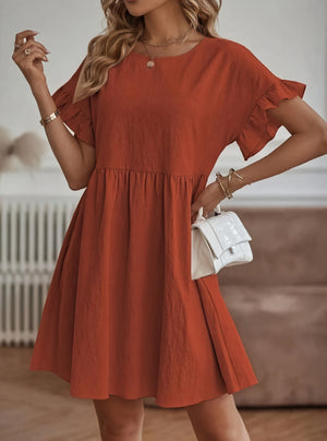 Women's A-Line Dress – Ruffle Short Sleeve, Gathered Waist, Casual Style-82588-7c7e091e-64e2-4378-9b57-75de8a77351e