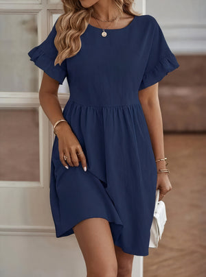 Women's A-Line Dress – Ruffle Short Sleeve, Gathered Waist, Casual Style-82588-7c77f577-ac27-491f-9d2b-cb25a22b5b40