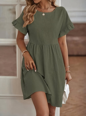 Women's A-Line Dress – Ruffle Short Sleeve, Gathered Waist, Casual Style-82588-6d88d253-643d-4b10-ab37-146f928056a8
