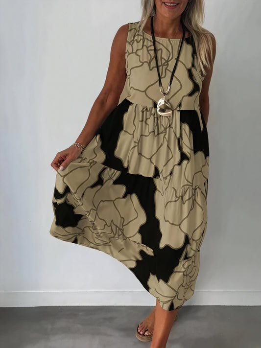 Women's Midi Dress – Sleeveless Tiered Floral Print, Bohemian Style, Lightweight Fabric, Sydney Wardrobe-82642-1055c9f3-ec20-4b0e-98d2-aa16d53d3e8e