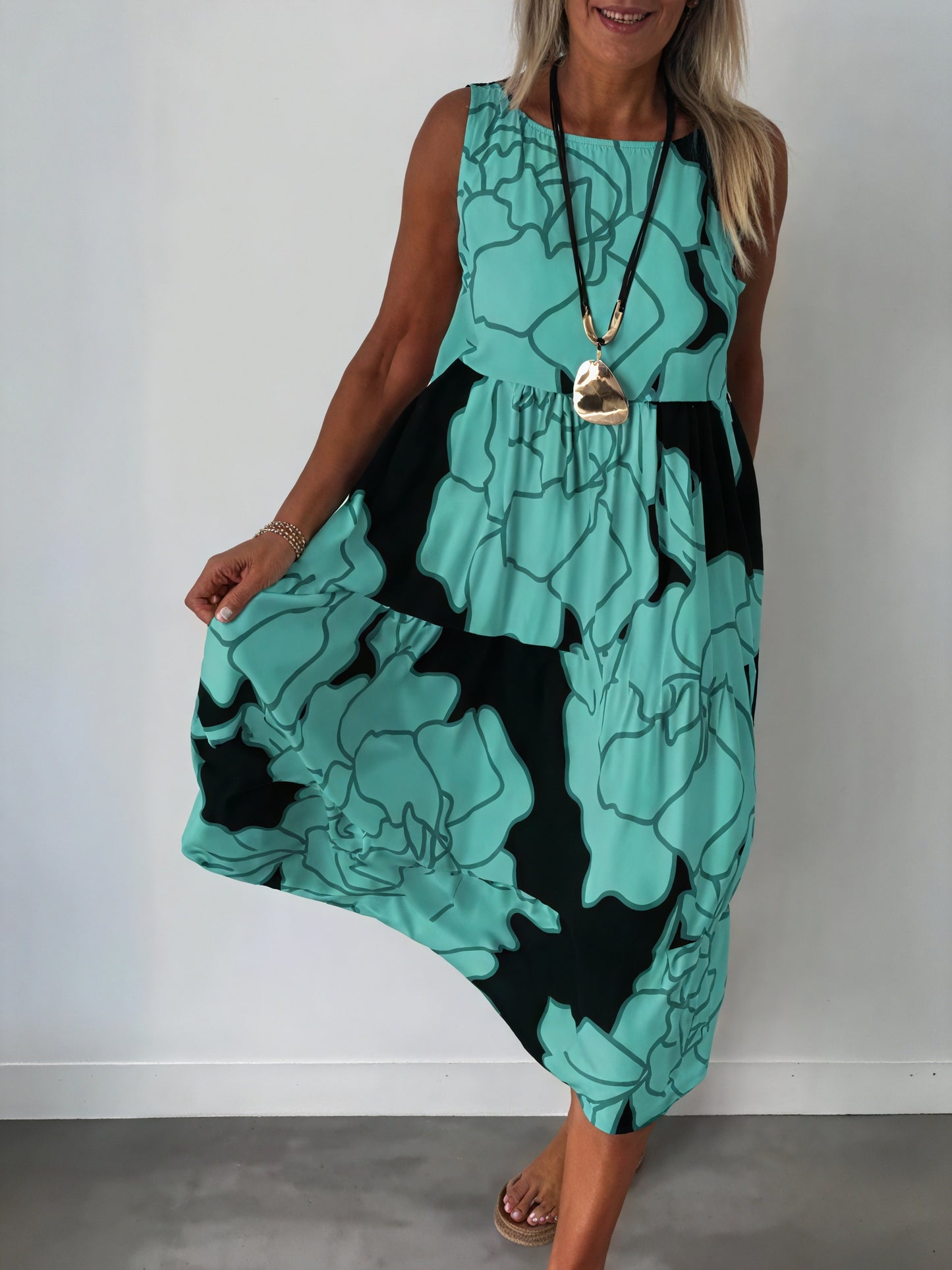 Women's Midi Dress – Sleeveless Tiered Floral Print, Bohemian Style, Lightweight Fabric, Sydney Wardrobe-82642-4c42bbf3-d3a5-40ac-b9ae-f6d46a1af4a0
